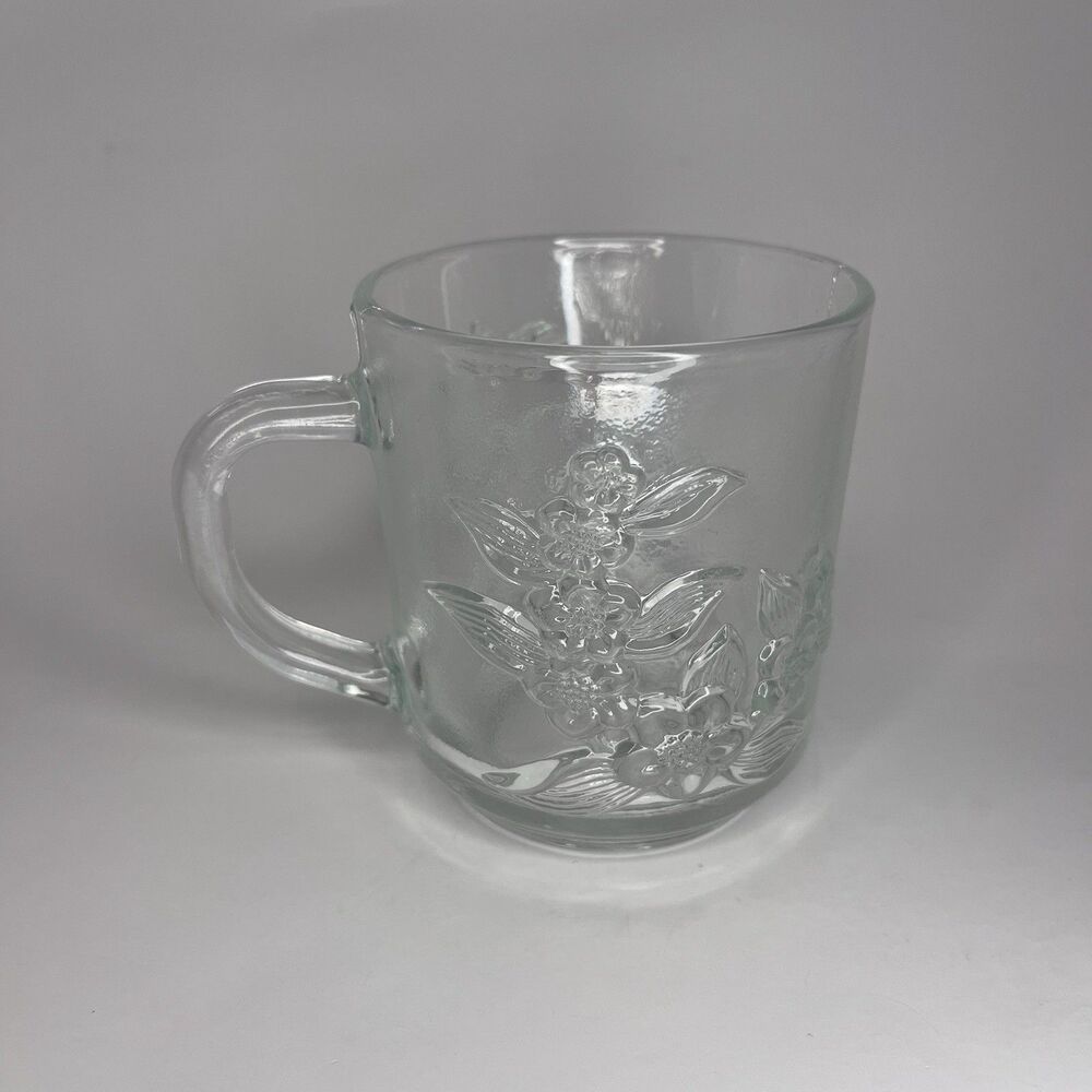Clear Floral Glass Mug Vintage Design